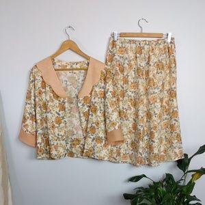 Vintage Peter Pan Collar Floral Skirt Suit Set
